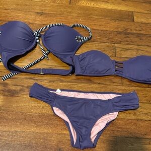Victoria's Secret Dark Purple Bikini with Striped Straps